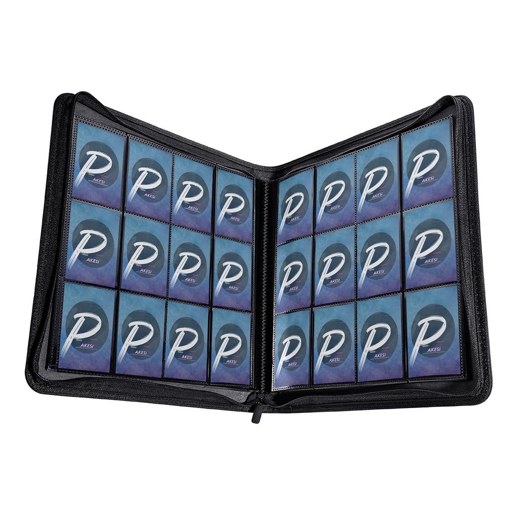 PAKESI Trading Card Album with 480 Card Inner PU Card PP Pockets for Collecting Other Cards Black 12-Pocket Storage, Pages, Pick-Up Storage,