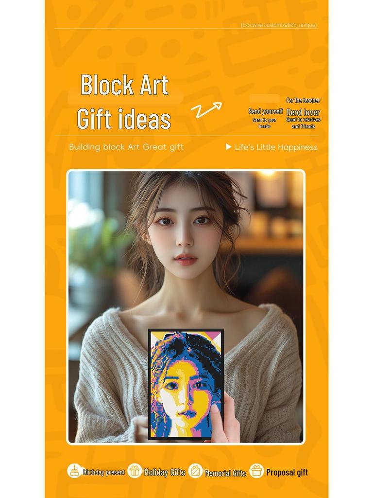 Creative Pixel Art DIY LEGO-Compatible Mosaic Photo Frame Gift for Friends - MOC Portrait Building Blocks
