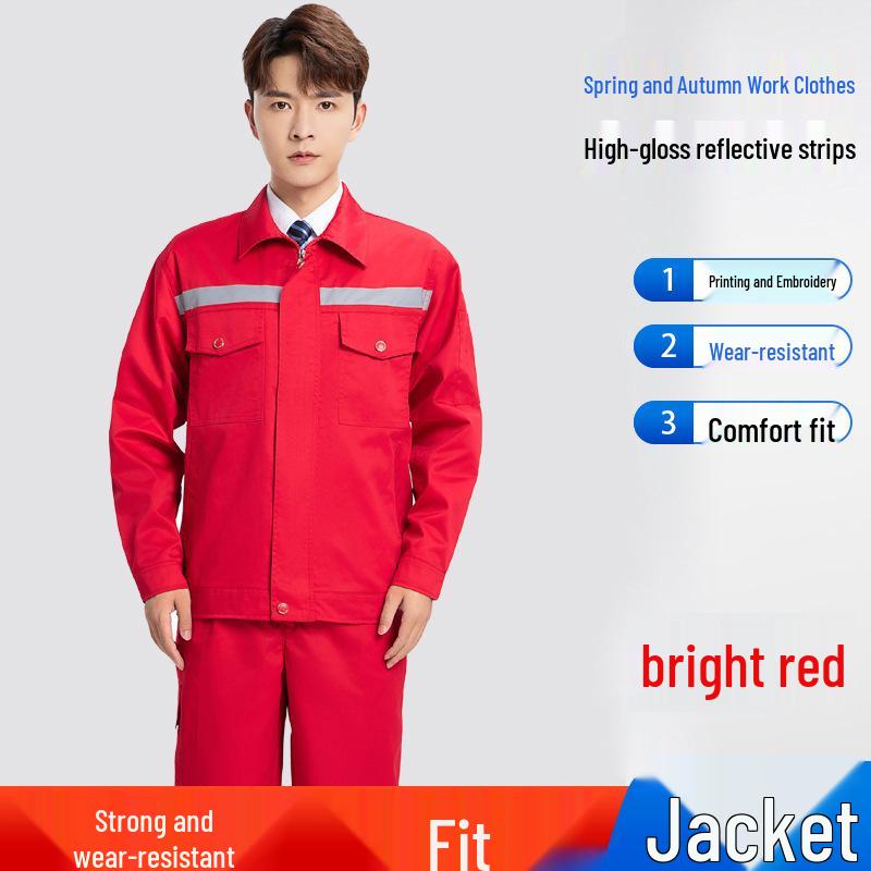 Men's Long Sleeve Workwear Set with Reflective Strips for Electricians and Auto Repair