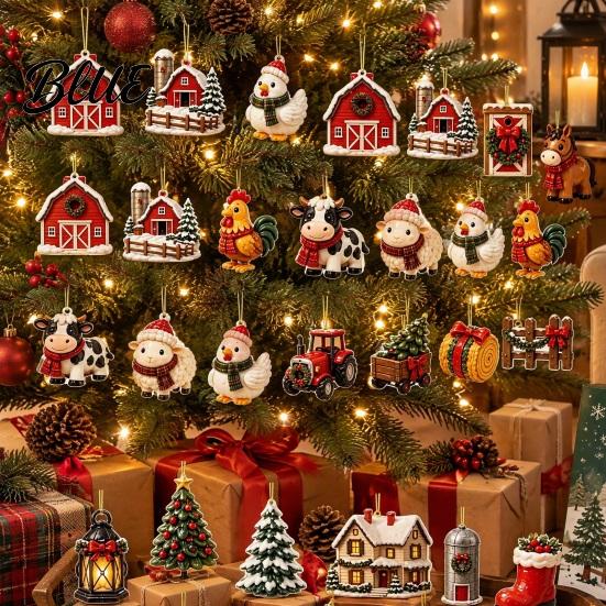 Kids Holiday Activity Ornament Set Calendar 24Pcs Christmas Advent Sets Farm Acrylic 2D with Rustic