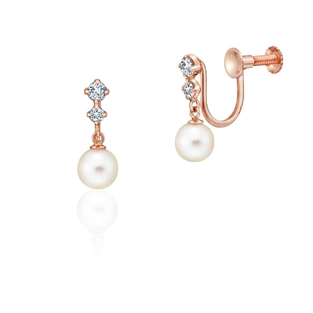 4℃ K10 Pink Gold Pearl Topaz Earrings - Elegant Drop Style Jewelry