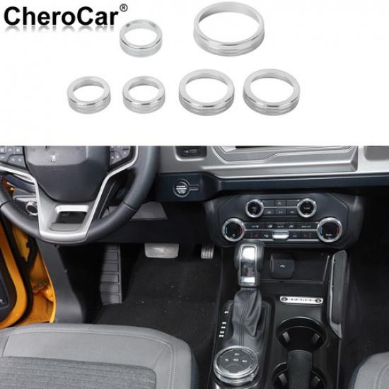 

6X Air Condition/Headlight/Radio Switch Knob Trim Ring for Ford Bronco 21+Silver