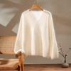 Women's Flocked V-neck Pure Cashmere Knitwear - Cozy Loose-Fit Long Sleeve Sweater for Autumn/Winter