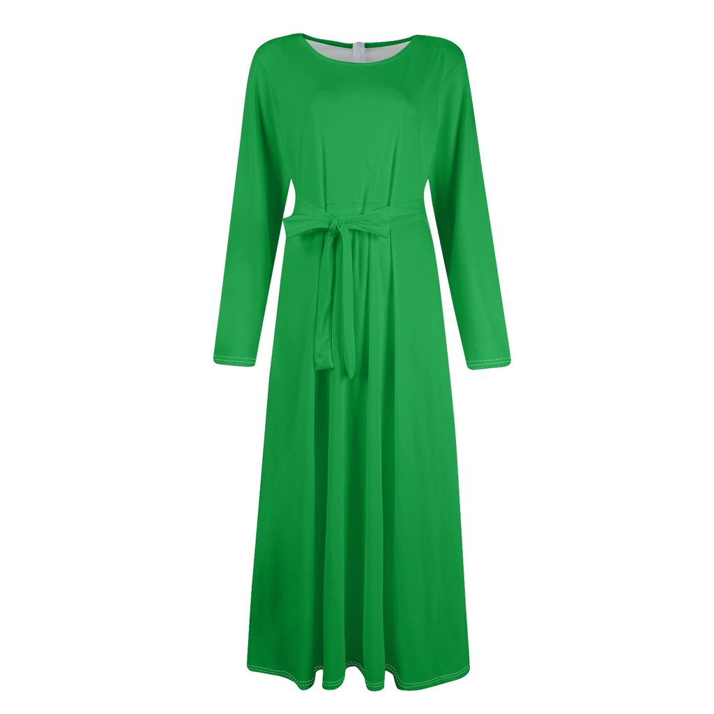 Elegant Women's Long Sleeve Maxi Dress with Belt Perfect for Formal Events, Evening Parties, and Casual Wear