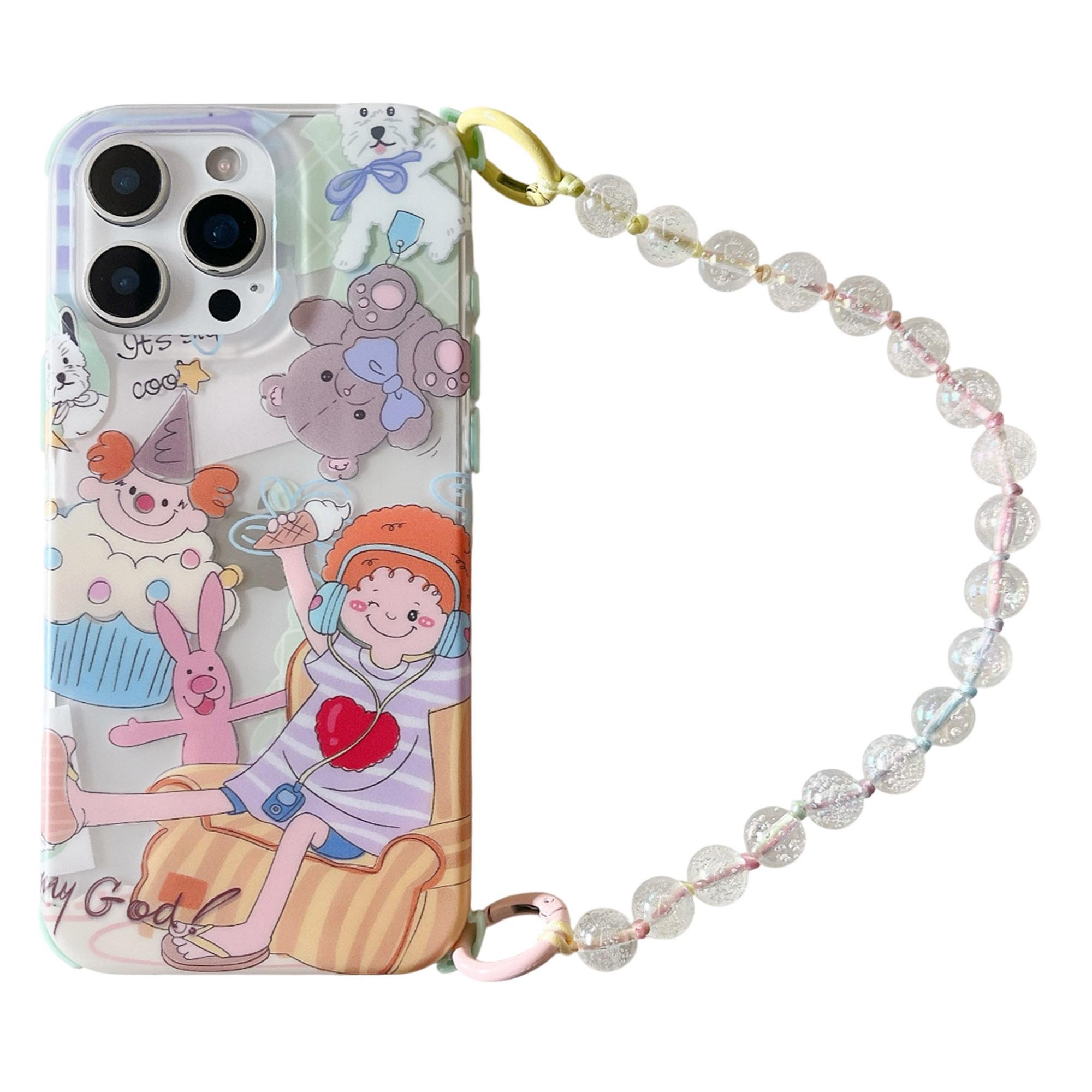 

Чехол для iPhone 15 Pro Max IMD Милая Музыкальная Девушка ТПУ Чехол для Телефона с Ремешком из Бусин A