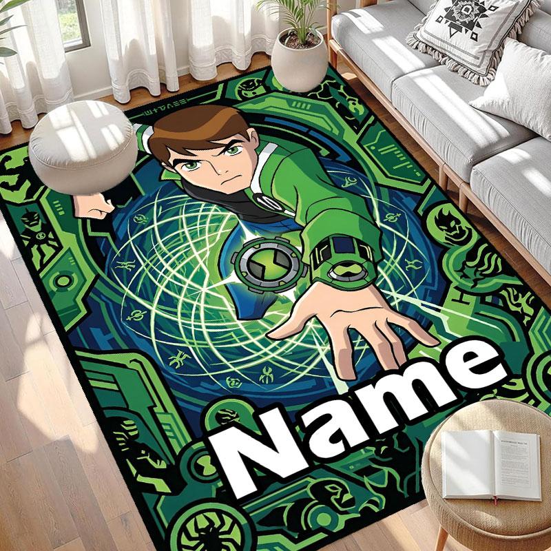 Custom Name Personalized Ben 10 Cartoon Print Carpet, Versatile Home Decor Rug, for Playroom, Apartment, Balcony, Entryway, Hallway Gift