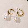 304 Stainless Steel Twisted Hoop Baroque Faux Pearl Dangle Earrings for Women