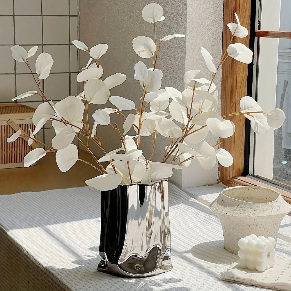 Light Luxury Electroplated Ceramic Vase Minimalist Hydroponic Flower Pot  Entrance Ornament