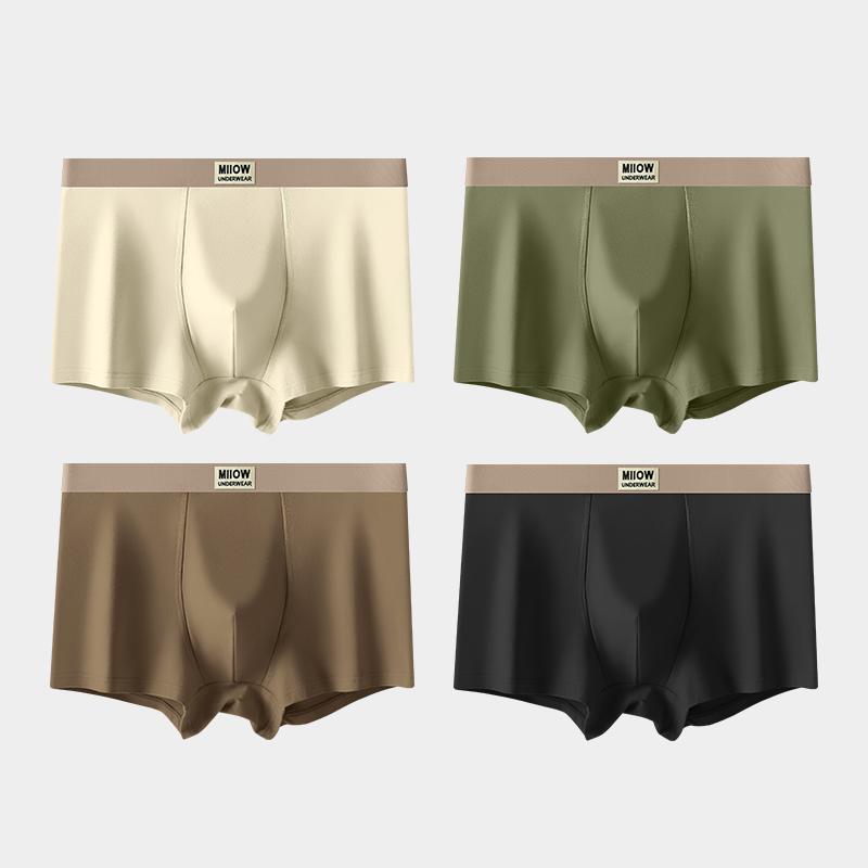 MiiOW 4Pcs Men's Underwear Graphene Antibacterial Underwear Soft and Comfortable Cotton Underwear Ice Silk Flat Corner Underwear L-5XL