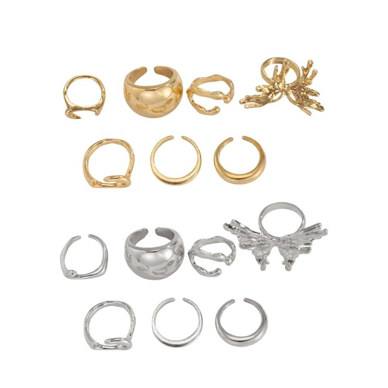Liquid Lavas Butterfly Rings Set 7 Pieces Trendy Elegant Styles Jewelry Accessory Decoration for Women Daily Use