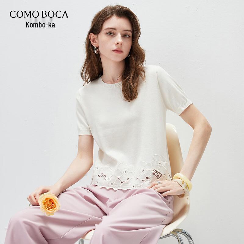 Komongboka 2026 Women s Silk Blend Embroidered Short Sleeve Knit Top M