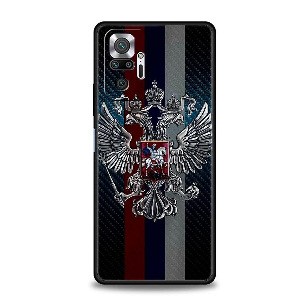 Silicone Phone Case For Xiaomi Redmi Note 12 10 11 9 8 Pro Plus 9S 7 8T 9T 9A 8A 9C K40 Gaming Cover Russia Russian Flags Emblem