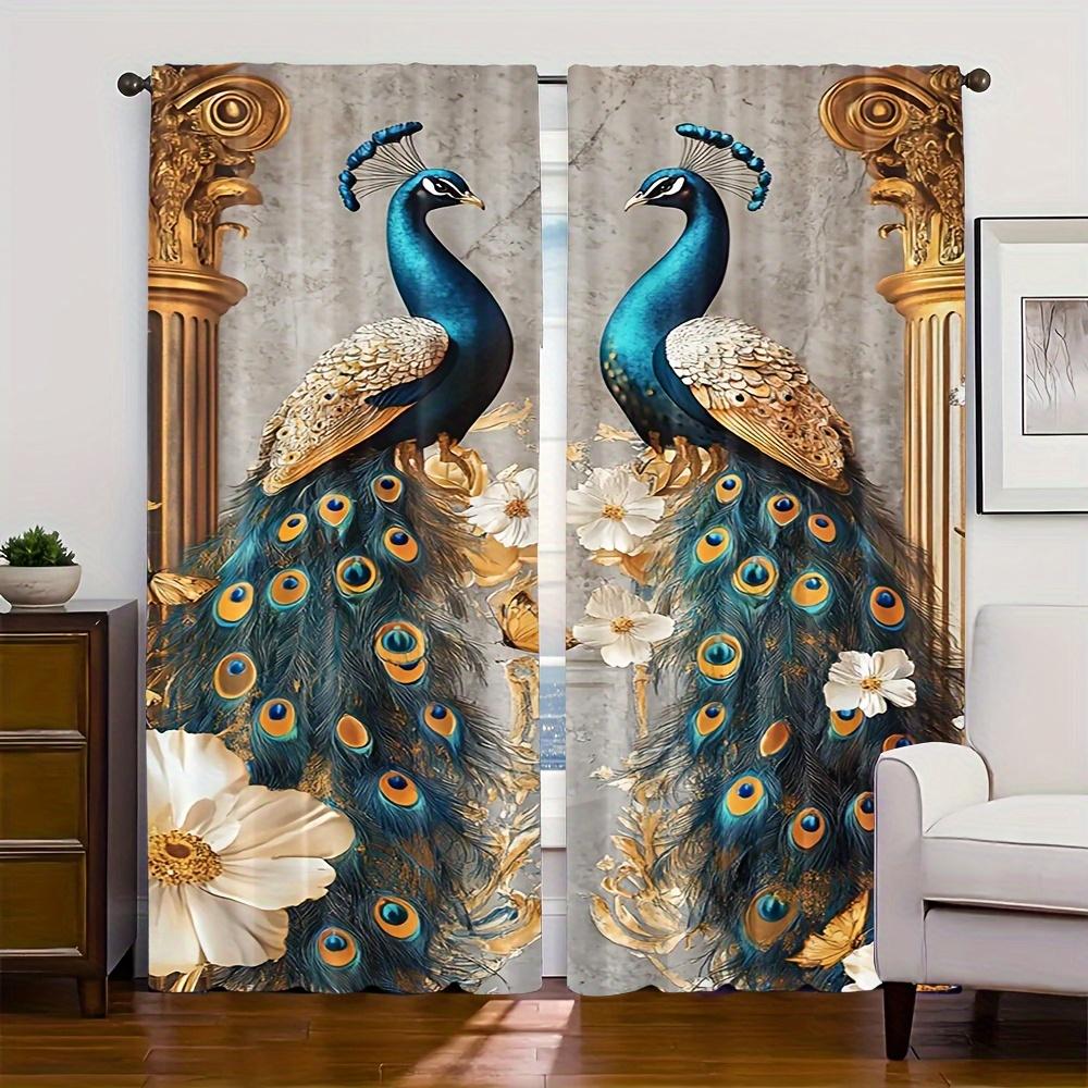 2 Pcs Elegant Peacock & Floral Polyester Curtains – Artistic Design   Multiple Sizes for Bedroom Living Room Office Decor