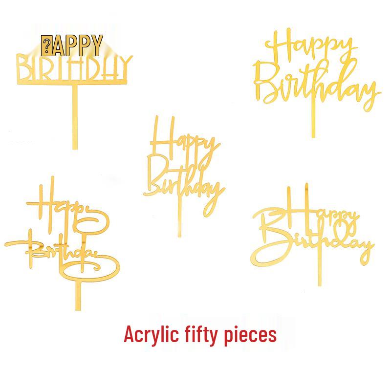 50 Stück Goldene Acryl-Kuchenstecker - Geburtstag, Festival, Muttertagsfeier