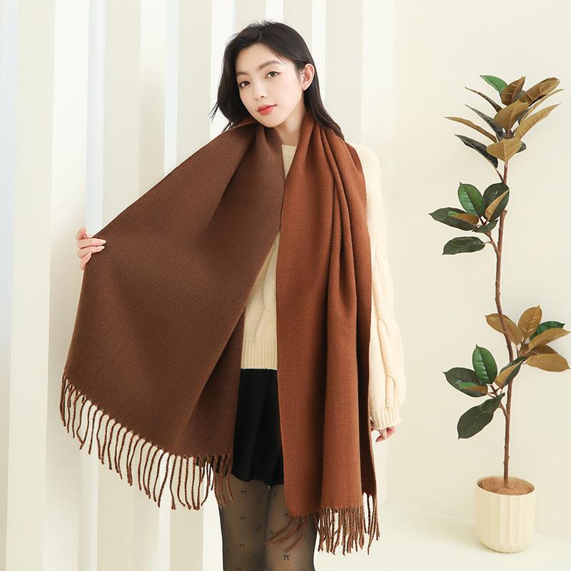 Double-sided Two-color Scarf for Women Autumn and Winter High End New Wool Scarf Shawl Imitation Cashmere Scarf