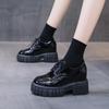 Lucyever Lace Up Platform Loafers Women 2024 Autumn Patent Leather Chunky Heel Pumps Woman Round Toe Hidden Heels Shoes Female