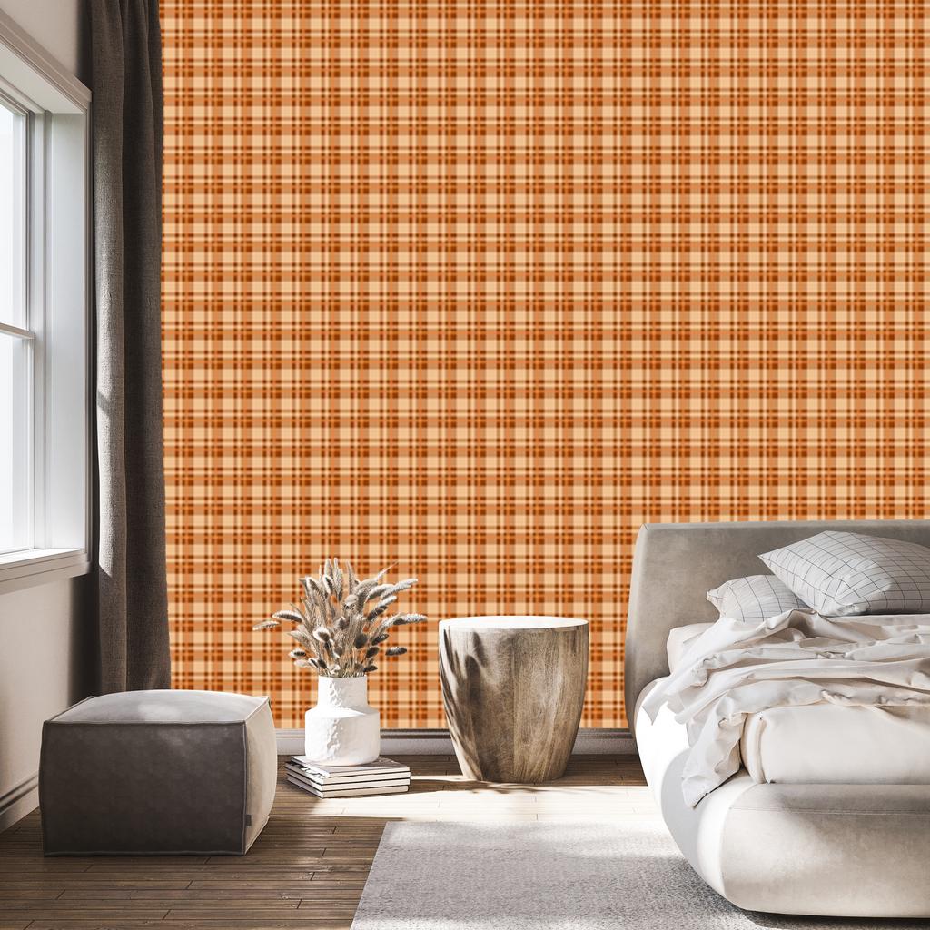 Autumn Orange and Gold Plaid Wallpaper for Living Room and Bedroom 50x1000