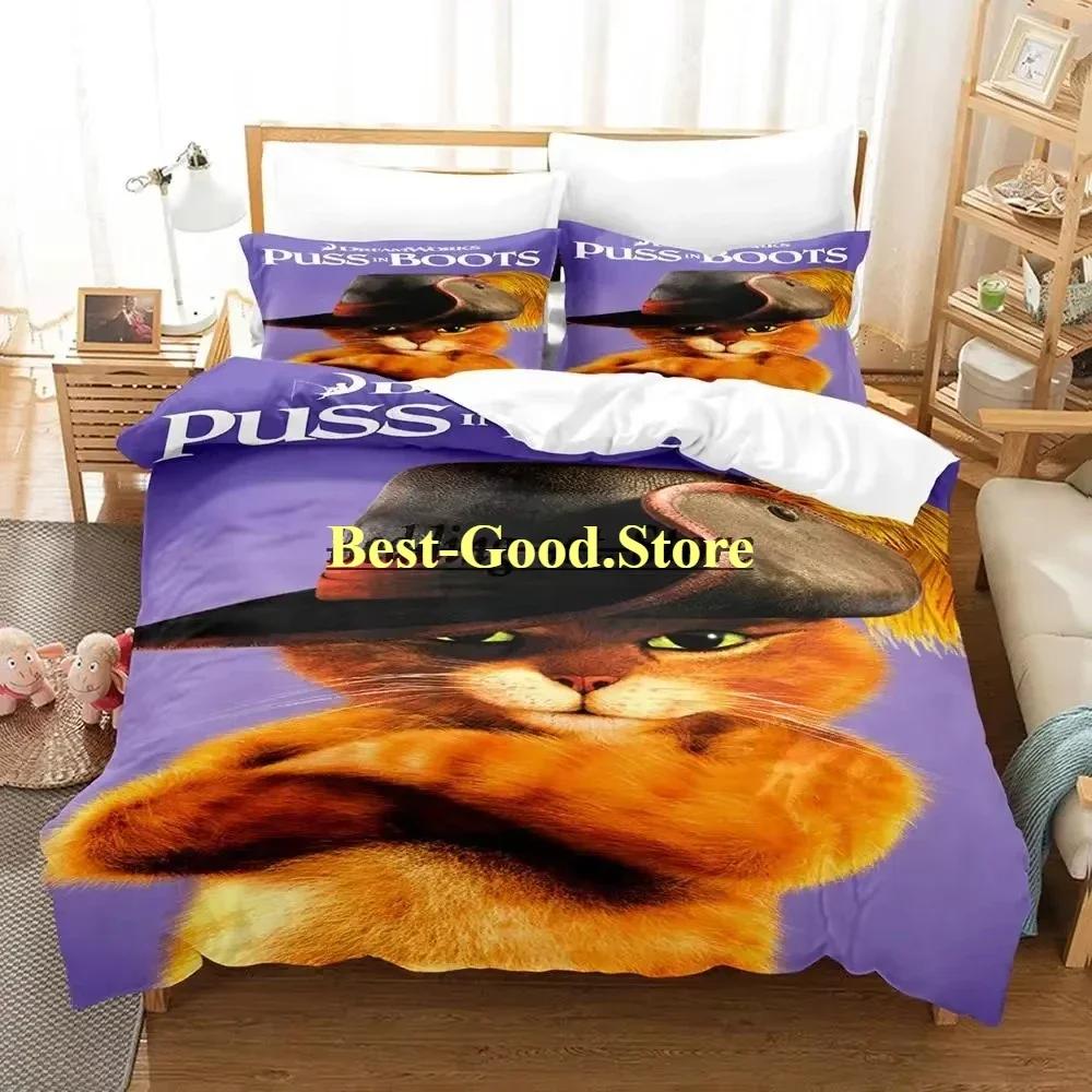 Cat PUSS IN BOOTS Bedding Set Single Twin Printed Bed Set With Pillowcase Duvet Cover Soft Single Double Queen Super King Size