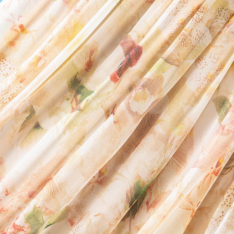 Elegant Apricot Silk Midi Skirt: Gentle Floral Print, Elastic Waist, Wide Hem - Perfect for Pear-Shaped Figures