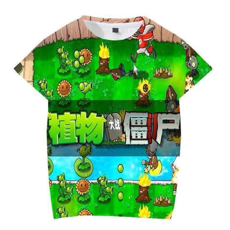 Summer New Plant Vs. Zombie Cartoon Crew Neck 3D Printing Trend T-shirt