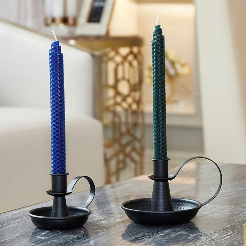 2Pcs Antique Iron Candle Holders with Handle For Fireplaces Decorations Wedding Parties Centerpieces Taper Candlestick