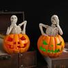 Resin Handicrafts Cartoon Halloween Skull Statue Skeleton Sculpture Hollowed-out Pumpkin Home Decoration Accessories