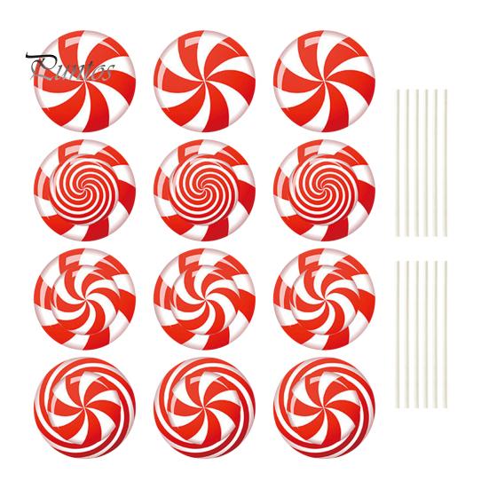 Reusable Outdoor Christmas Ornaments 12Pcs Candy Yard Stakes, Hollow Board Garden Decor with Metal Spikes, Easy Install Lawn Signs Red White Green for