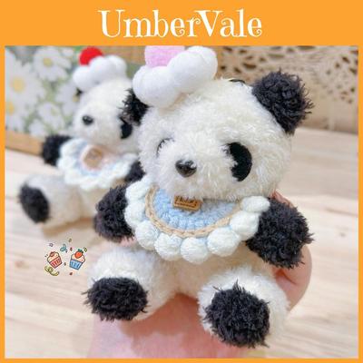 Plüsch-Pandabären-Schlüsselanhänger mit Schal und Blumenverzierung für Kinder und Sammler