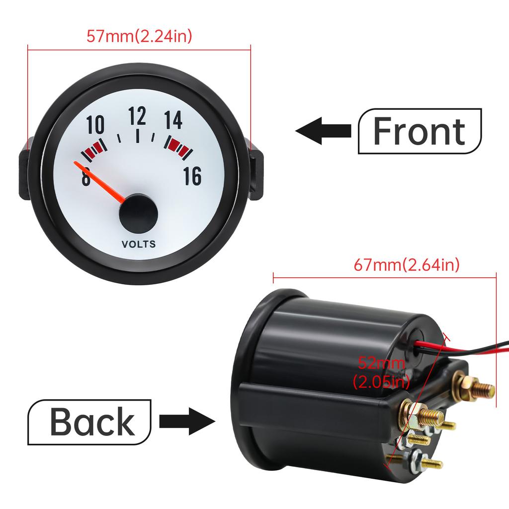Universal 52MM Car Gauge Voltmeter 8-16V Voltage Gauge For 12V Gasolines Engine Car Accessories Volt Gauges 2" Volts Meter