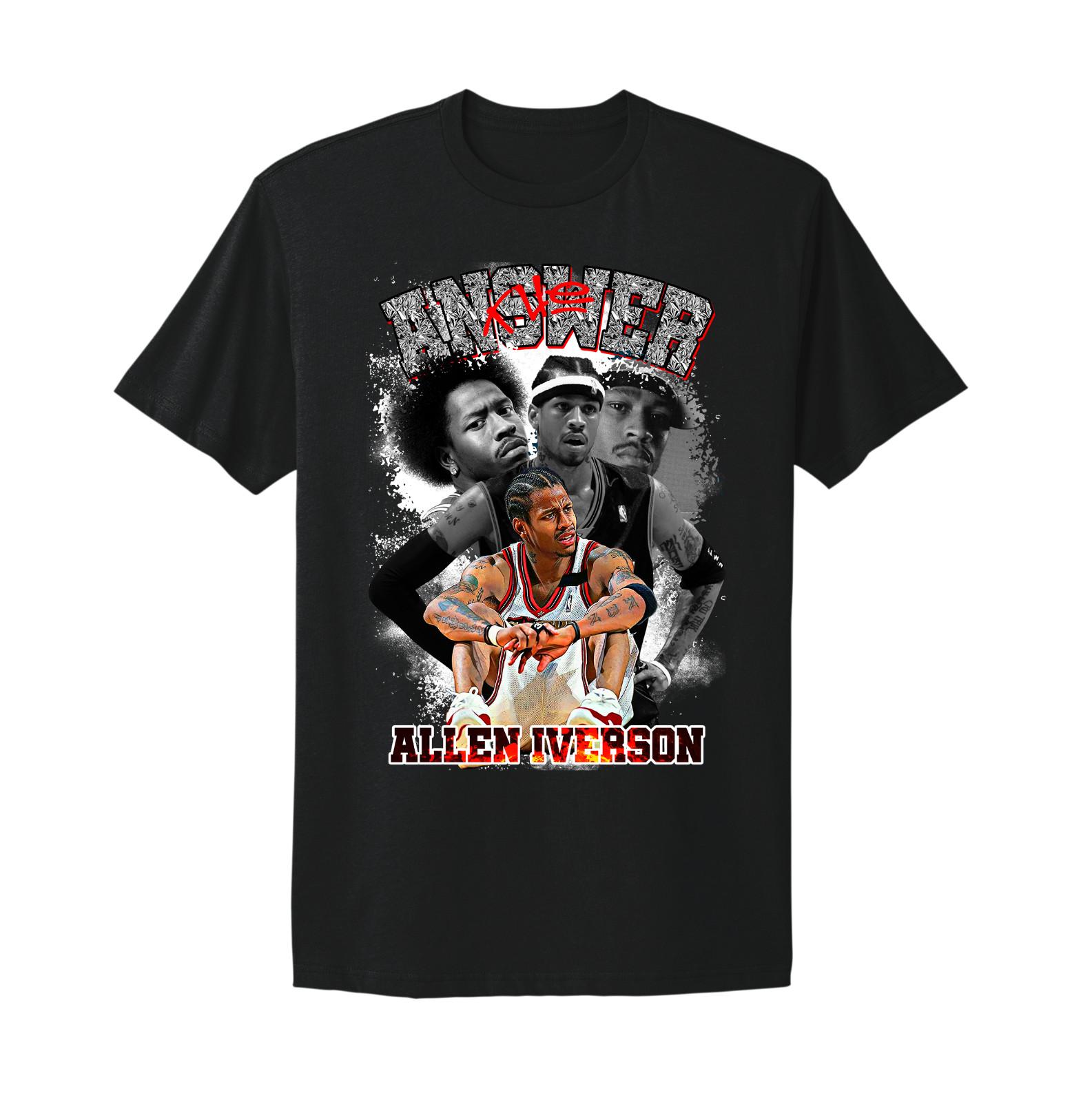 Allen Iverson The Answer Sixers 90 Basketball Vtg Retro Style Black T-shirt L