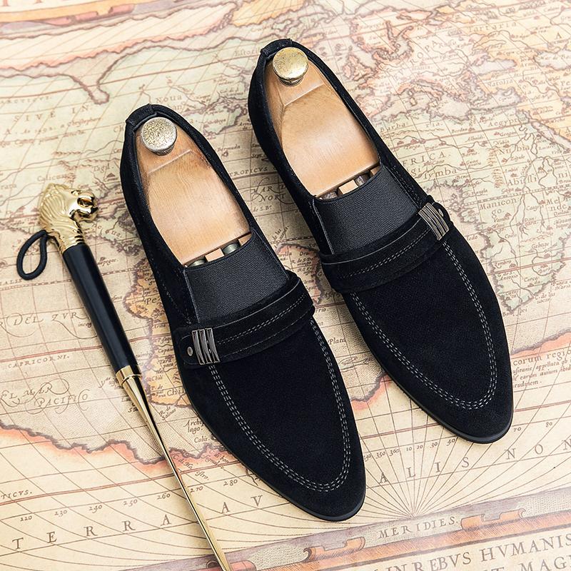 Fashion New Designer Pointed Suede Leather Shoes For Men Black Formal Monk Strap Loafers Wedding Homecoming Drss Sapato Social Masculino