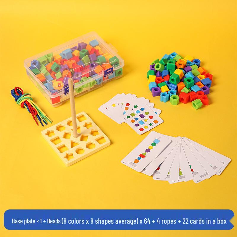 Cross-Border Montessori Geometric Shape Puzzle for Ages 2-3: Early Education Toy with Building Blocks & Beading