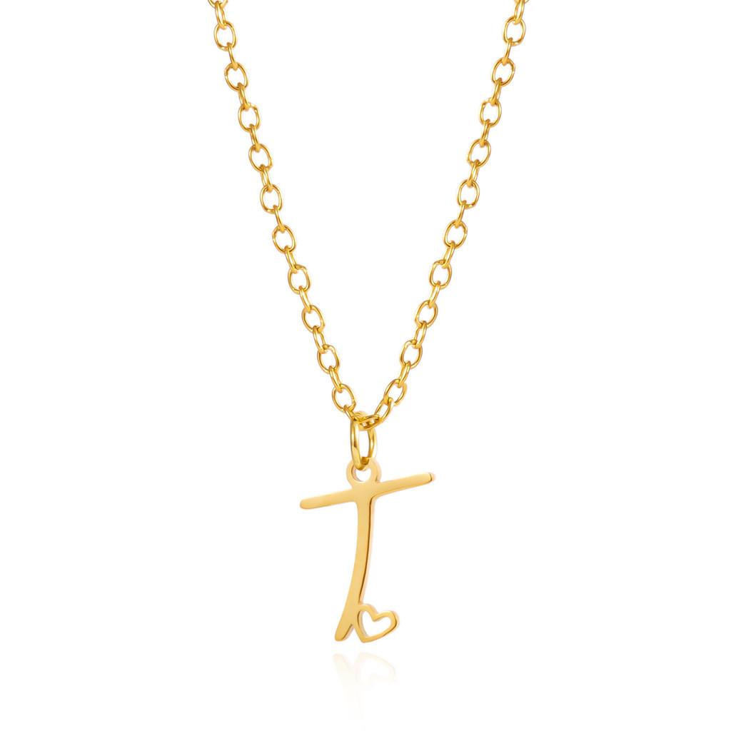 Gold Heart Alphabet Jewelry Necklace With O Chain For Female Fashion Accessory