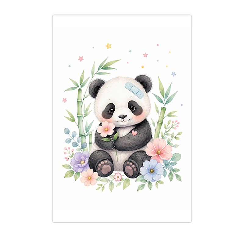 Školka Zvířecí Nástěnné Umění Plátno Malba Akvarel Kreslený Plakát Dětský Pokoj Domácí Dekor 21X30CMNo Framed white