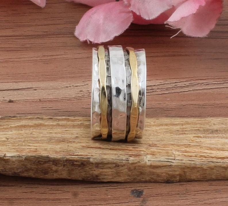 Solidny Pierścionek Spinner ze Srebra Próby 925 Pierścionek Medytacyjny Pierścionek Dwukolorowy Pierścionek Spinner Pierścionek Damski i Męski Srebrna Biżuteria