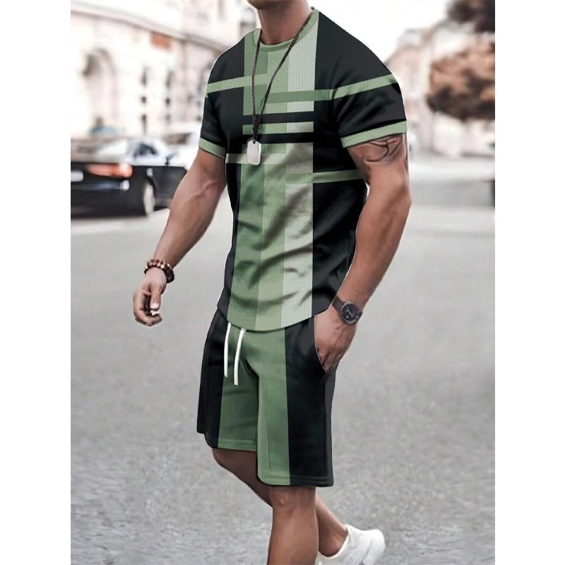 

Мужской летний комплект из двух предметов, уличная футболка в стиле пэчворк, повседневная спортивная одежда для активного отдыха, шорты с короткими рукавами, мужская одежда 6XL