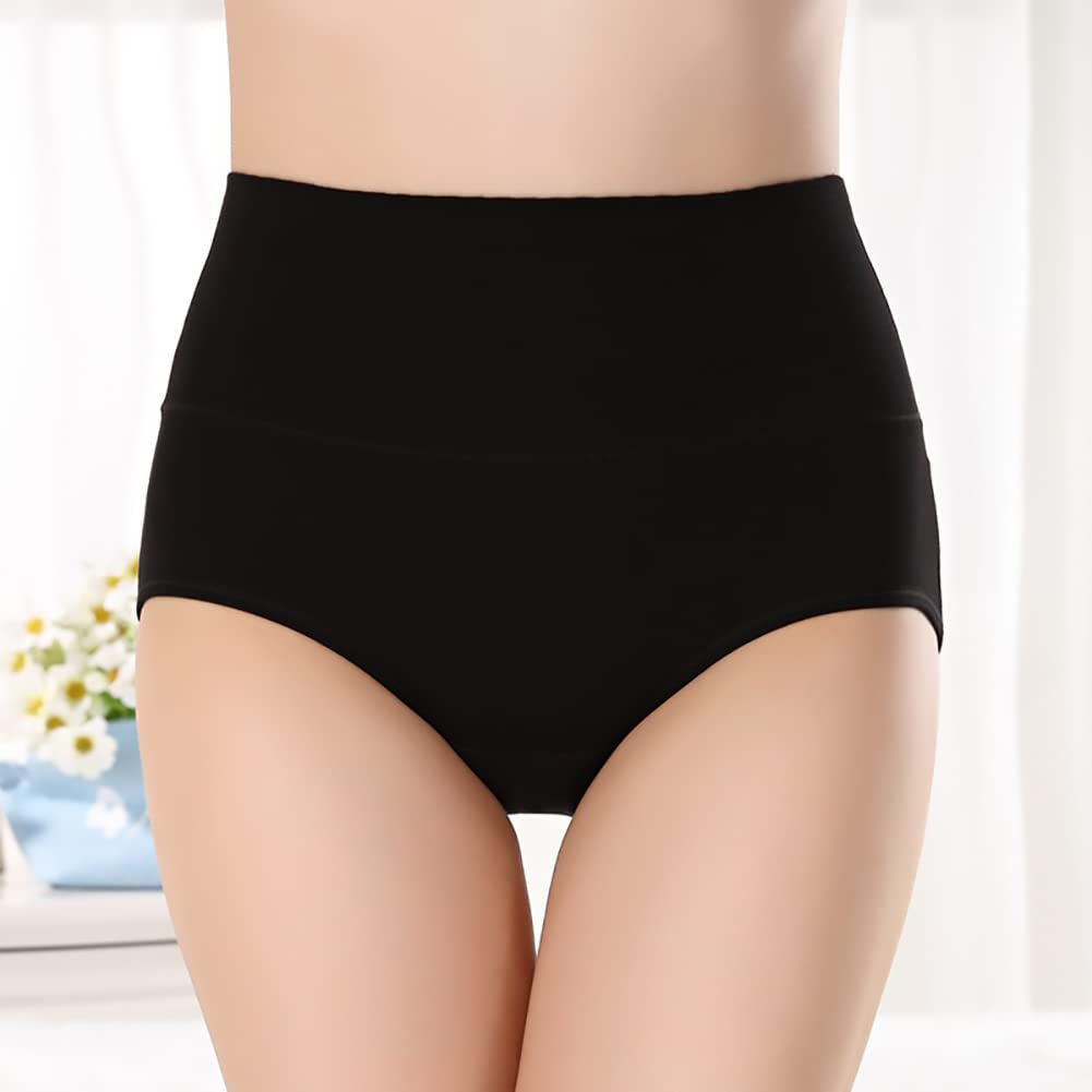 HINICE Floral Comfortable Comfortable Deep Women's High-Waisted Panties, 100% Cotton, Print, Fit, Fit, Hip-Hugging, Fit, 5-Pack (L, Black)
