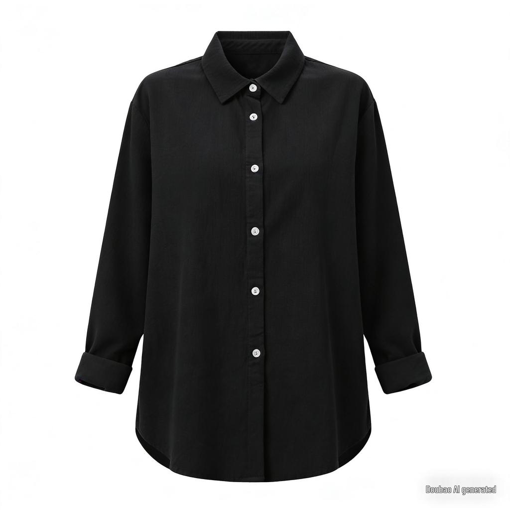 European & American Women's Spring/Summer Lapel Cardigan: Loose Long Sleeve Cotton & Linen Casual Shirt, Versatile for Any Occasion