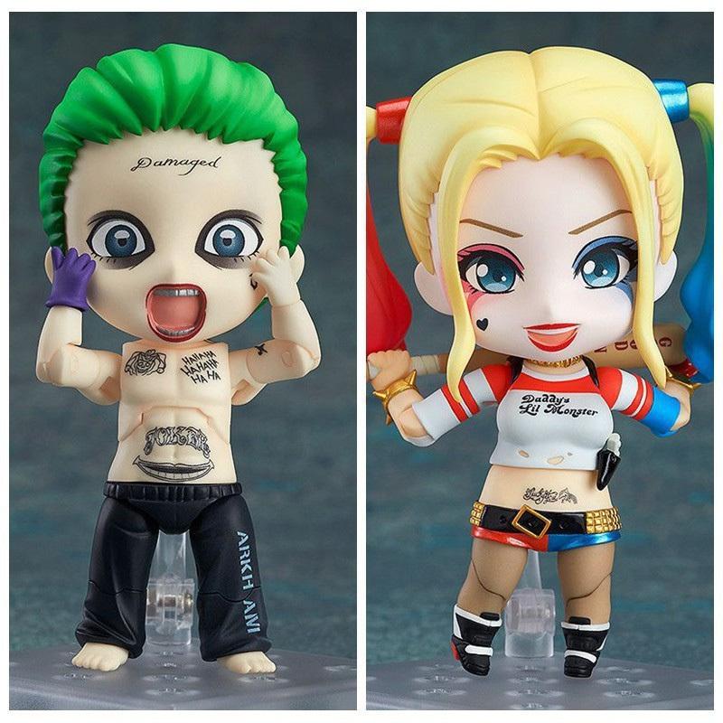 10cm Anime Harley Quinn The Joker Joints Can Move Replaceable Q Version Action Figures PVC Model Statue Desk Decoration Toy Present