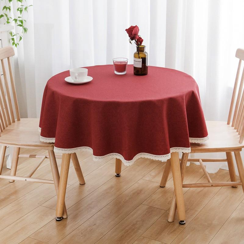 Waterproof Oil-Resistant Round Tablecloth Dining Table Or Coffee Cotton-Linen Look Modern Minimalist With Lace Trim