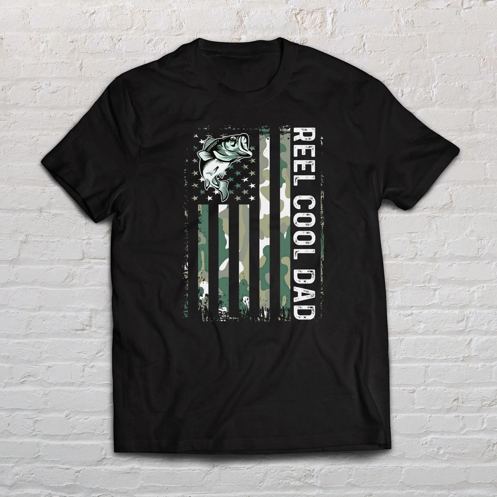 Reel Cool Dad shirt Camouflage US flag tee Black Navy Dark Heather 4XL