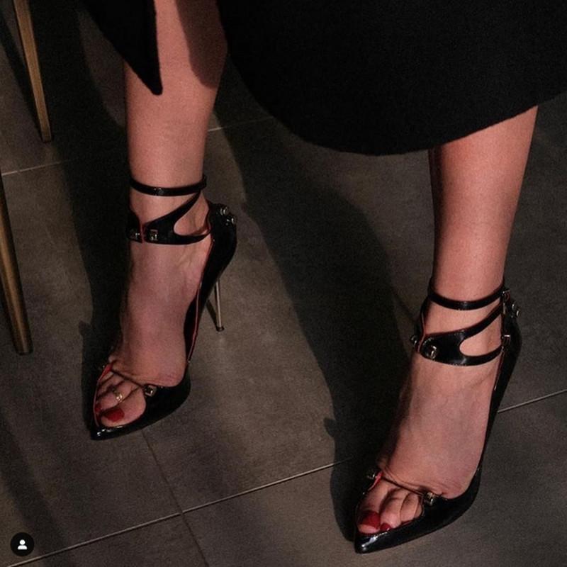 Fashion FHC Women High Heels Sandals,Hand Made Sexy Summer Shoes,Ankle Buckle Straps,Metal Decoration,Pointed Toe,Black,Apricot,Dropship