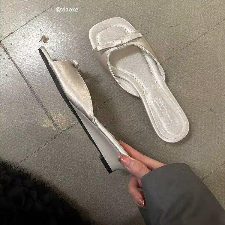 Wedge Heel Fairy Silver Small Cool Slippers Word French 2025 Fashion Shoes Slippers Niche New Summer Wear