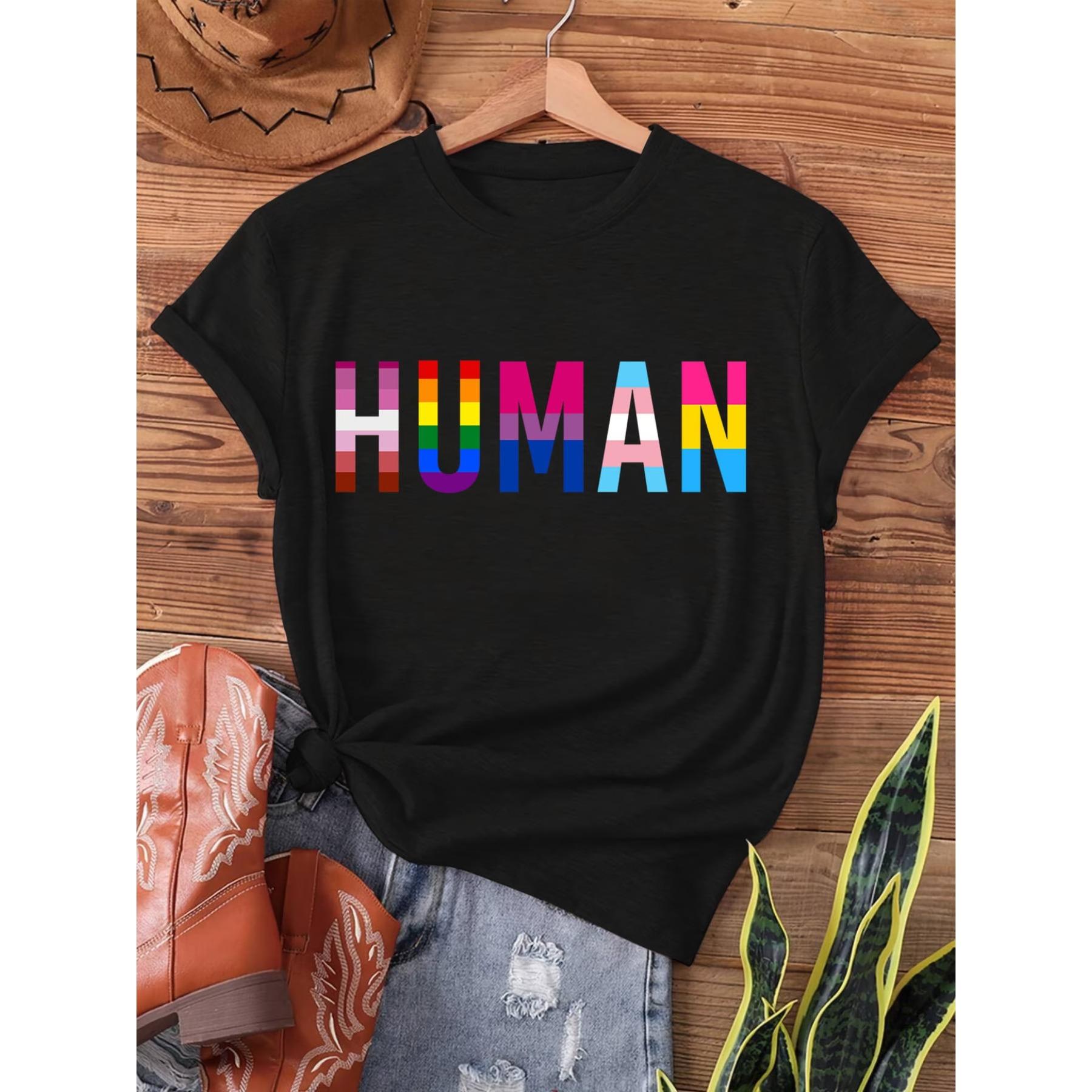 

Rainbow Lesbian Print T-shirt, Short Sleeve Crew Neck Casual Top for Summer & Spring, Women s Clothing XXL чорний