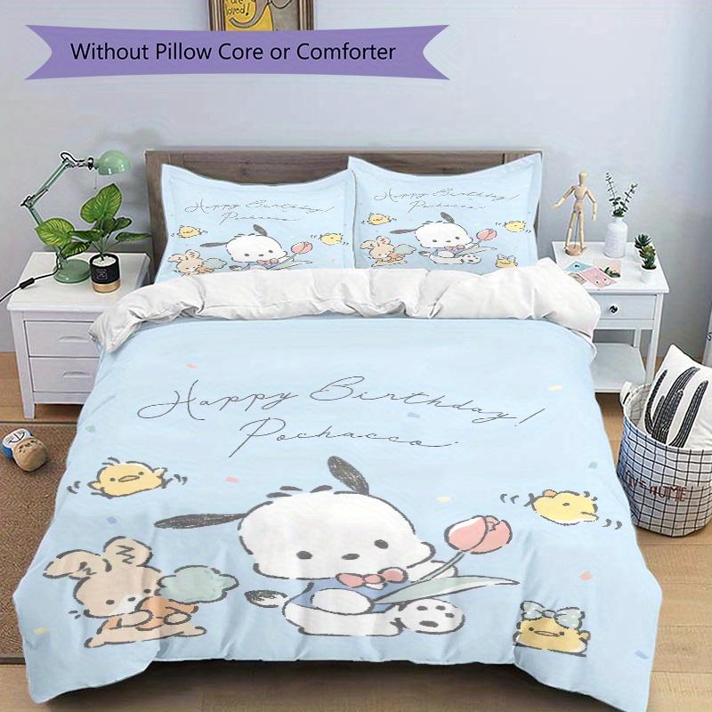 3pcs Happy Birthday Pochacco Bedding Set, Including 1 Quilt Cover and 2 Pillow Shams, Without Filling, Soft and Comfortable Home Bedroom Fab