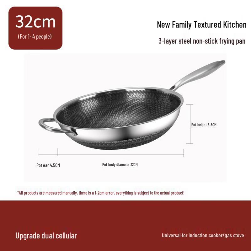 32cm Tri-Ply Stainless Steel Non-Stick Wok