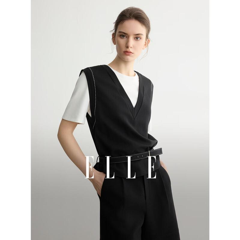 ELLE Women s Patchwork Faux Two-Piece T-Shirt M