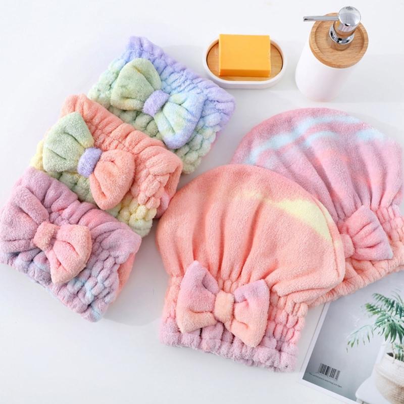 Pack of 2 Super Soft Corals Fleece Bath Cap Rainbow Gradients Fast Drying Elastic Hair Towel Wrap Turban for Women