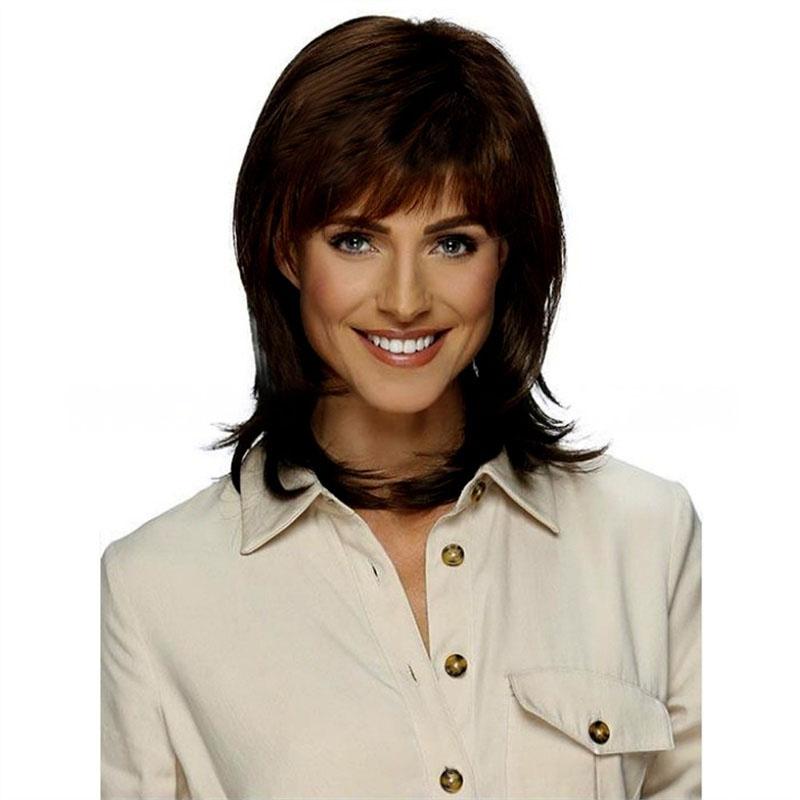 

Синтетические волосы Длинные коричневые парики для женщин Натуральные прямые волосы Парик для мамы с челкой Смешанный коричневый цвет Хорошая распродажа парика коричневый