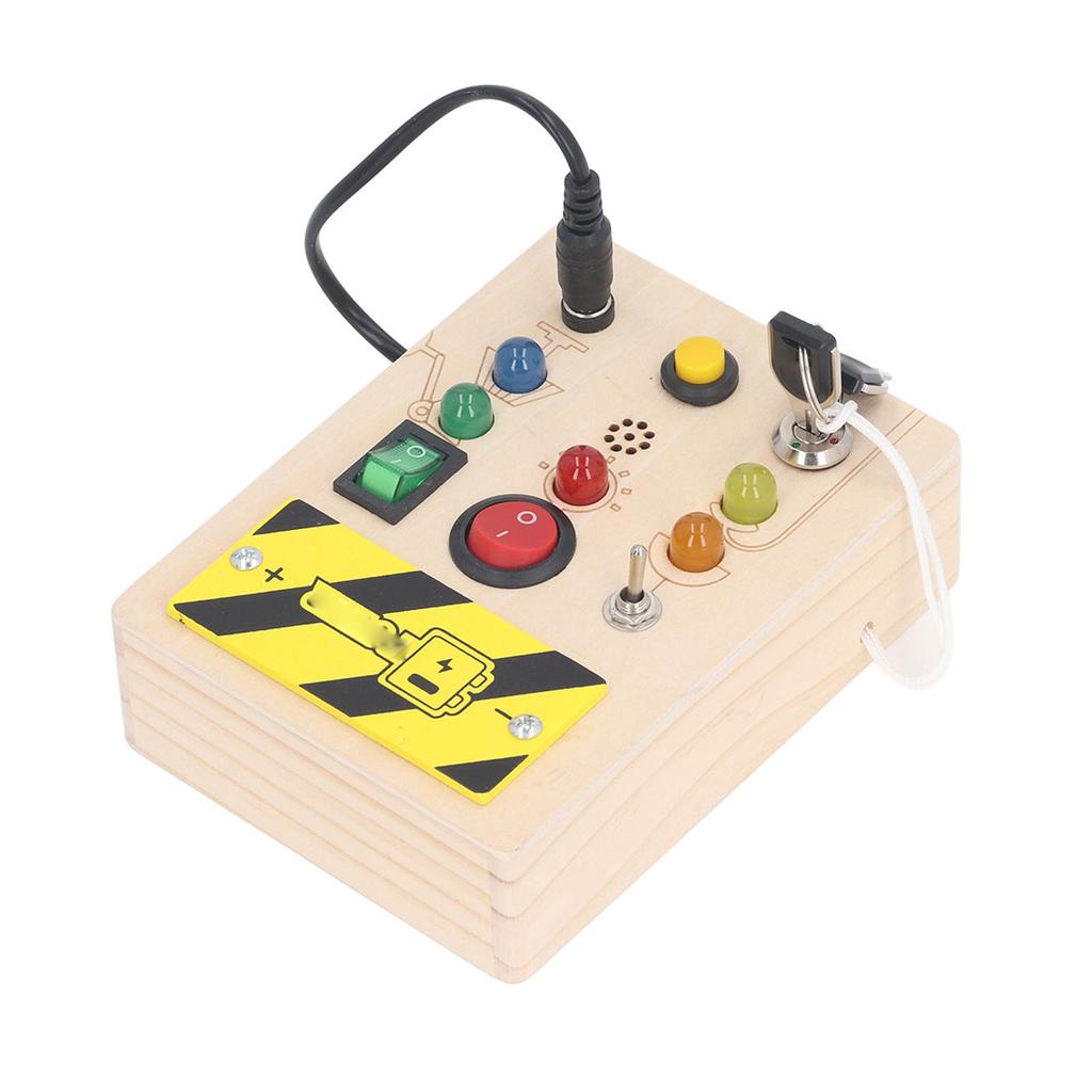 Kids LED Wooden Toy Educational Simulation Key Lock Pluggable Wire Motor Skills Activity Board for 36 Months and Above Short Type Rectangular